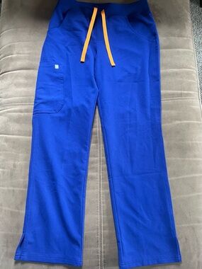 Figs Deep Royal Blue Scrub Pants with Orange Drawstring XS Petite